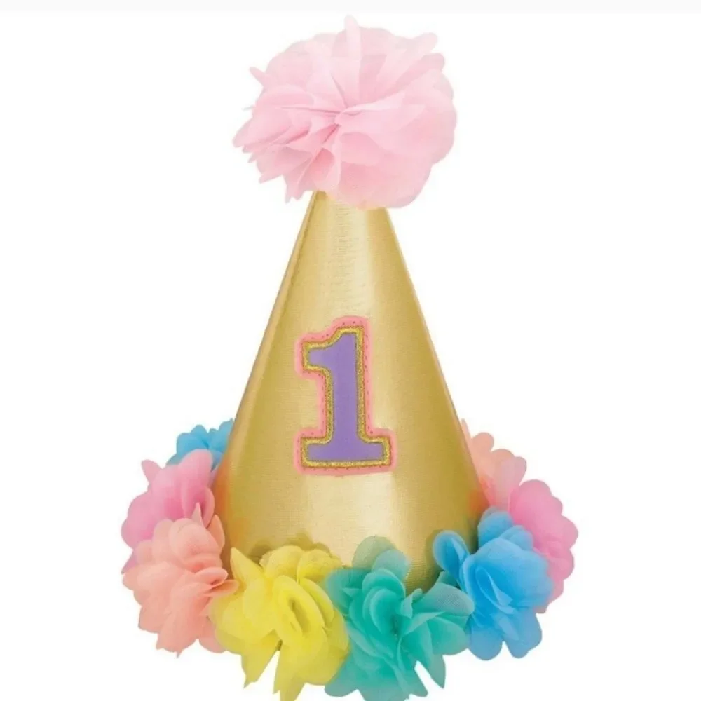 Girls My 1st birthday 3pc  starter pack Hat pastel Bib high chair skirt…